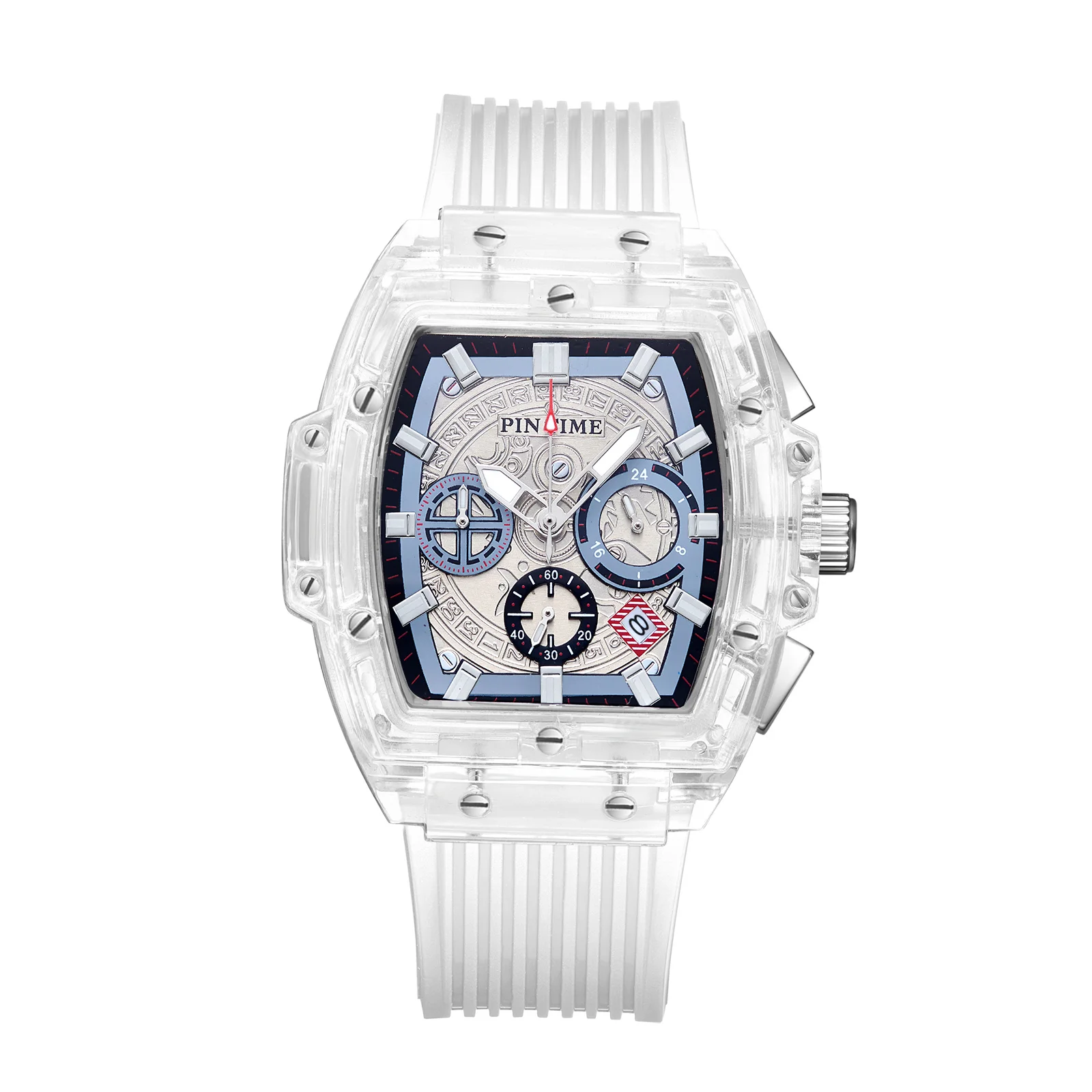 PINTIME-reloj deportivo para hombre, cronógrafo militar con esfera grande, transparente, a la moda, informal