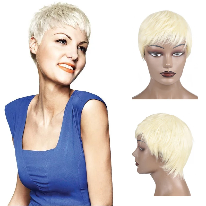 Synthetic Short Black Pixie Cut Wig Layered Cut Hair Natural Wavy Heat Resistant Fiber Hair Wigs for Women Girls