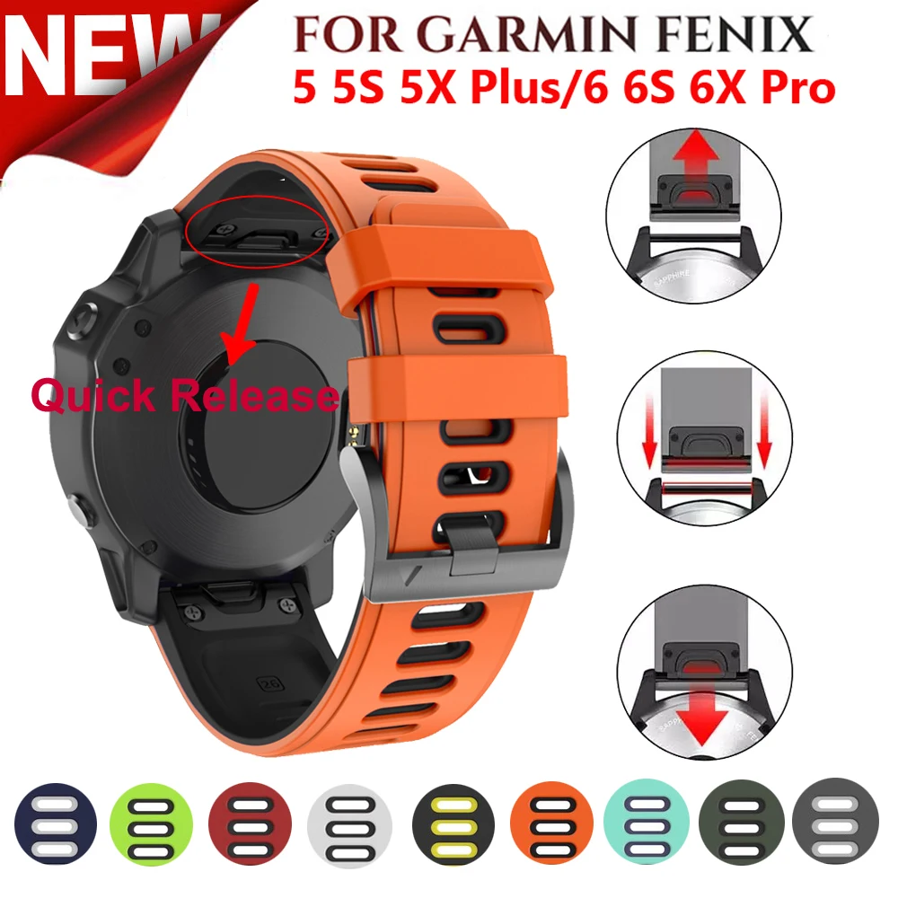 26 22mm Silicone Watchband for Garmin Fenix 7 7S 7X 6X 6 5X 5 3HR 935 945 EPIX 2 Quick Release Easyfit Wrist Band Strap Bracelet