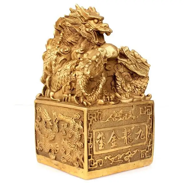 التنين النحاس النقي جيد محظوظ الختم Xianglong الرسمي تهنئة Jiulong ختم الرسمي فنغ شوي الحلي ختم رأس التنين