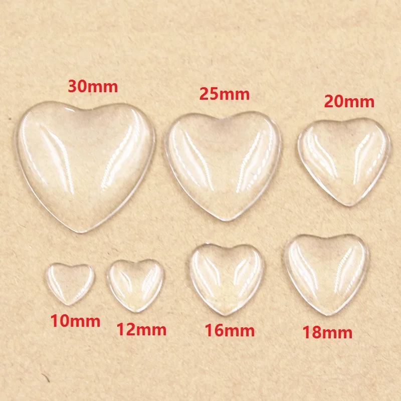 30mm 25mm 20mm 18mm 16mm 12mm 10mm Heart Flat Back Transparent Clear Glass Cabochon High Quality DIY Jewelry Making DIY Findings