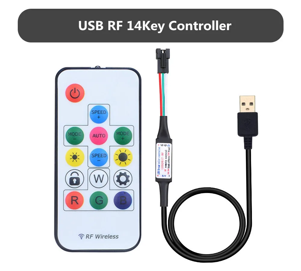 DC5-24V Pixel Strip Light Controller Mini 3key RF IR 14Key 17key 21key 5V USB RGB LED Controller For WS2811 WS2812B LED Strip