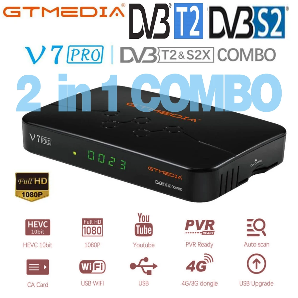 Ready Stock H265/Hevc 10Bit Dolby AC3 DVB-S2 DVB T2 GTmedia V7 PRO Updated From V7 Plus  Satellite TV Receiver DVB-T/T2