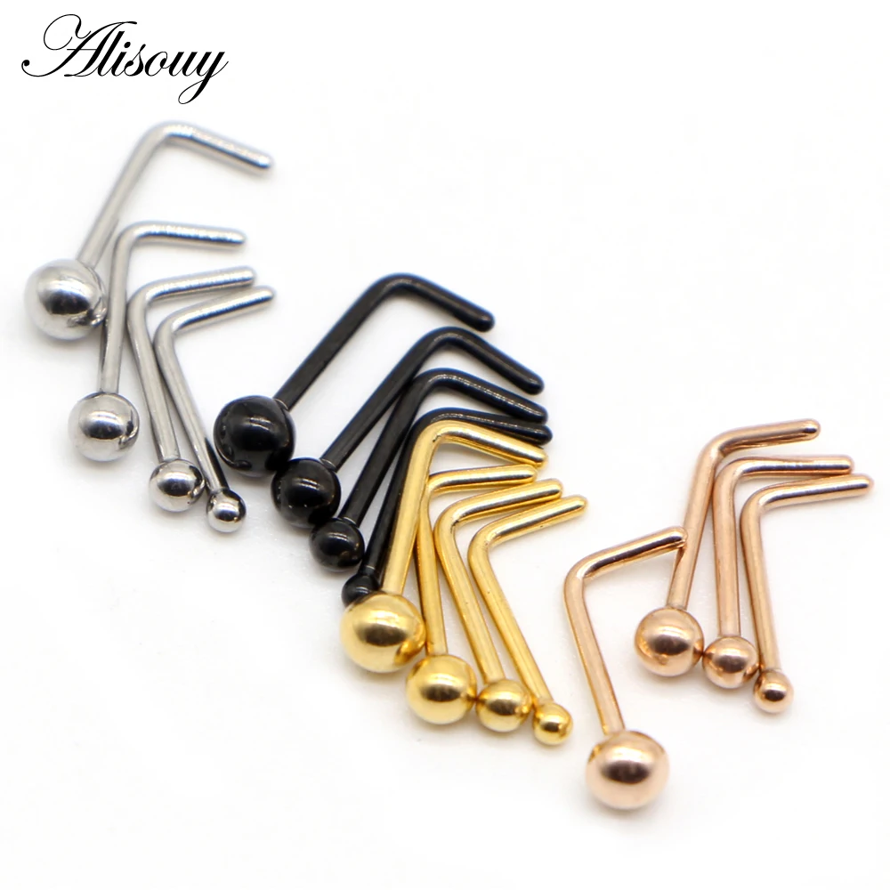 Alisouy 1PC 1.5/2/2.5/3mm 20G Nose Stud Steptum Nose Studs Hooks Stainless Steel Bar ball Pin Nose Rings Body Piercing Jewelry