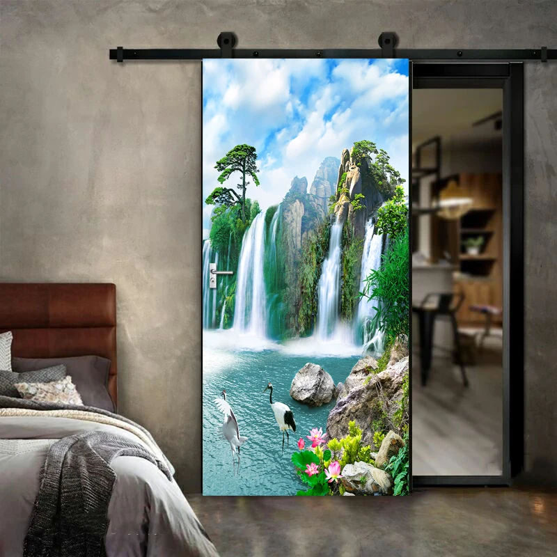 Waterfall Seascape 3D Door Sticker Wall Painting Living Room Bedroom Door Wallpaper Wall Stickers Self-adhesive Waterproof Decor