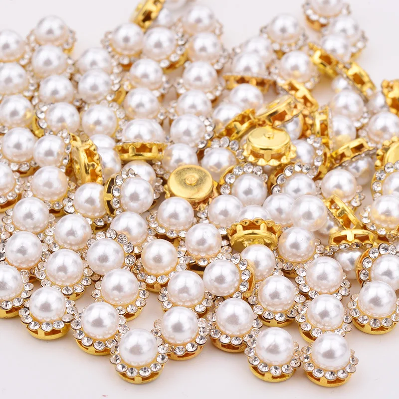 50pcs Pearl Rhinestone Sewing Beads Gold Color Claw Base Cabochons for Needlework Bow Embellishments DIY Accessories Decoration