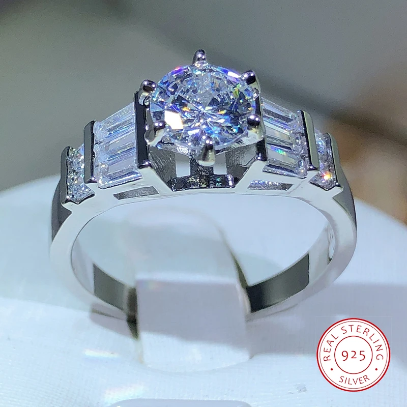 925 Sterling Silver Fashion White Zircon Stone Silver Color Ślubne pierścionki zaręczynowe dla kobiet Biżuteria modowa