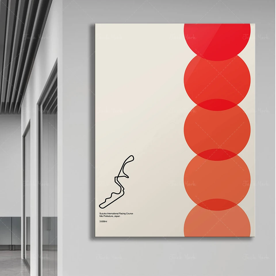 International racing circuit print, race track map Japanese retro poster, home wall decor