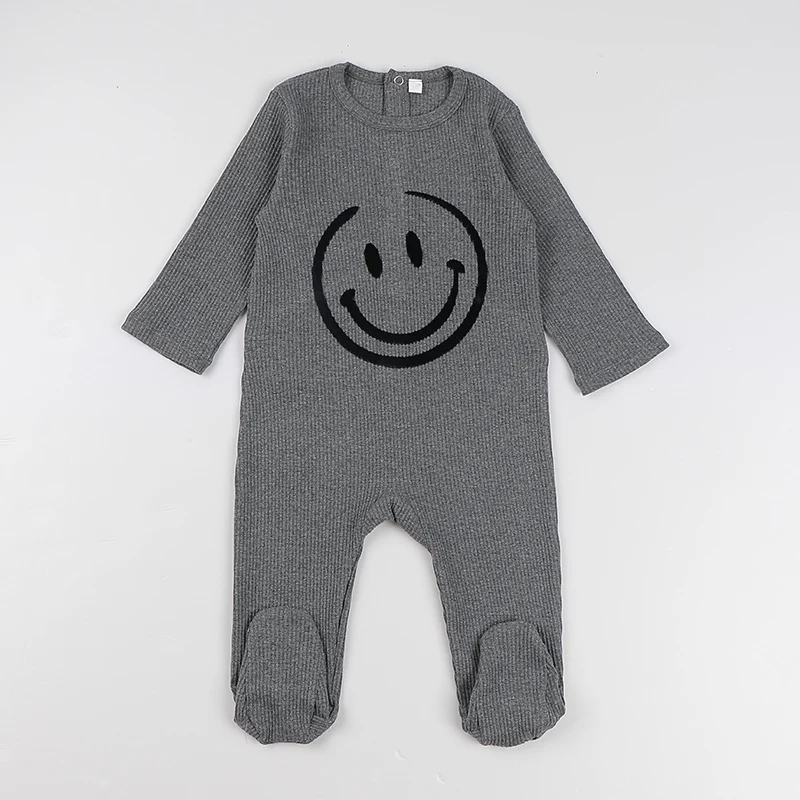 Baby romper kids clothes long sleeves ribbed pajamas baby overalls flocking smile boy girls clothes footies autumn winter romper