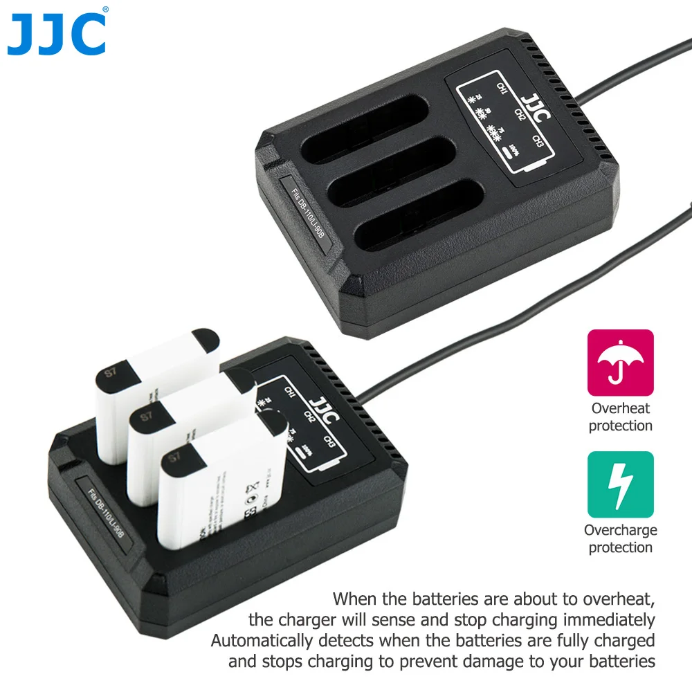 JJC DB-110 LI-90B Multi Battery Charger Triple USB Camera Charger for Ricoh GRIIIx HDF GRIII HDF Olympus TG7 TG6 TG5 TG4 TG3 TG2