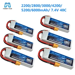 Batteria 2s 7.4V 2200mah 2800mah 3000mah 4200mah 5200mah 6000mah 7.4v 40C batteria lipo XT60 spina per elicottero aereo auto RC