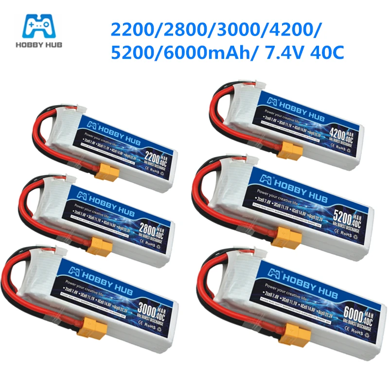 2s 7.4V battery 2200mah 2800mah 3000mah 4200mah 5200mah 6000mah 7.4v 40C lipo battery XT60 Plug For RC Car Airplane Helicopter