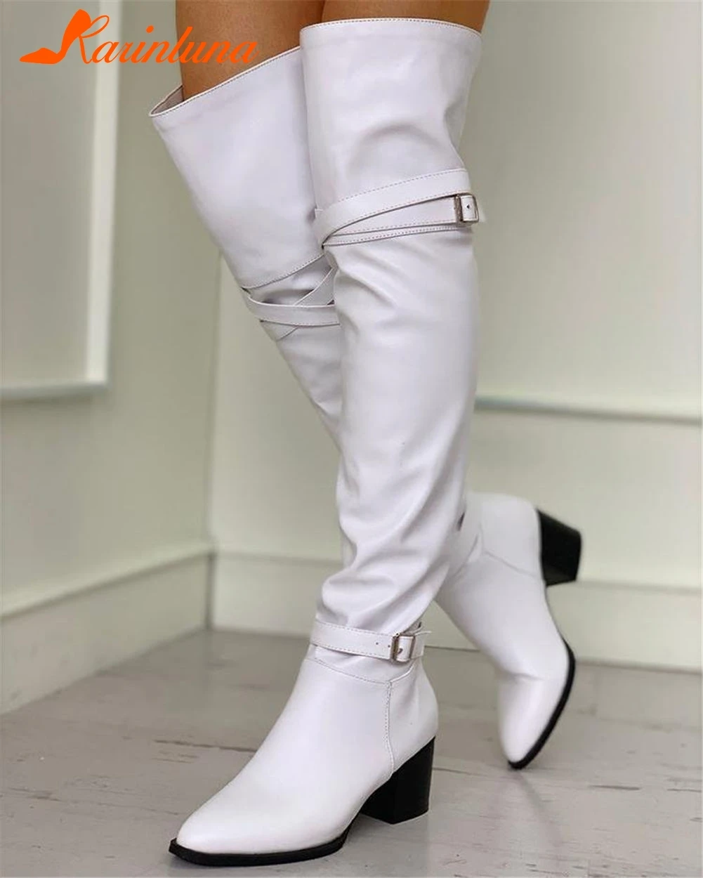 Fashion Big Size 33-48 2021 High Quality Shoes Woman Over The Knee Boots Female Square Heels Shoes Women Long Boots Woman Shoes