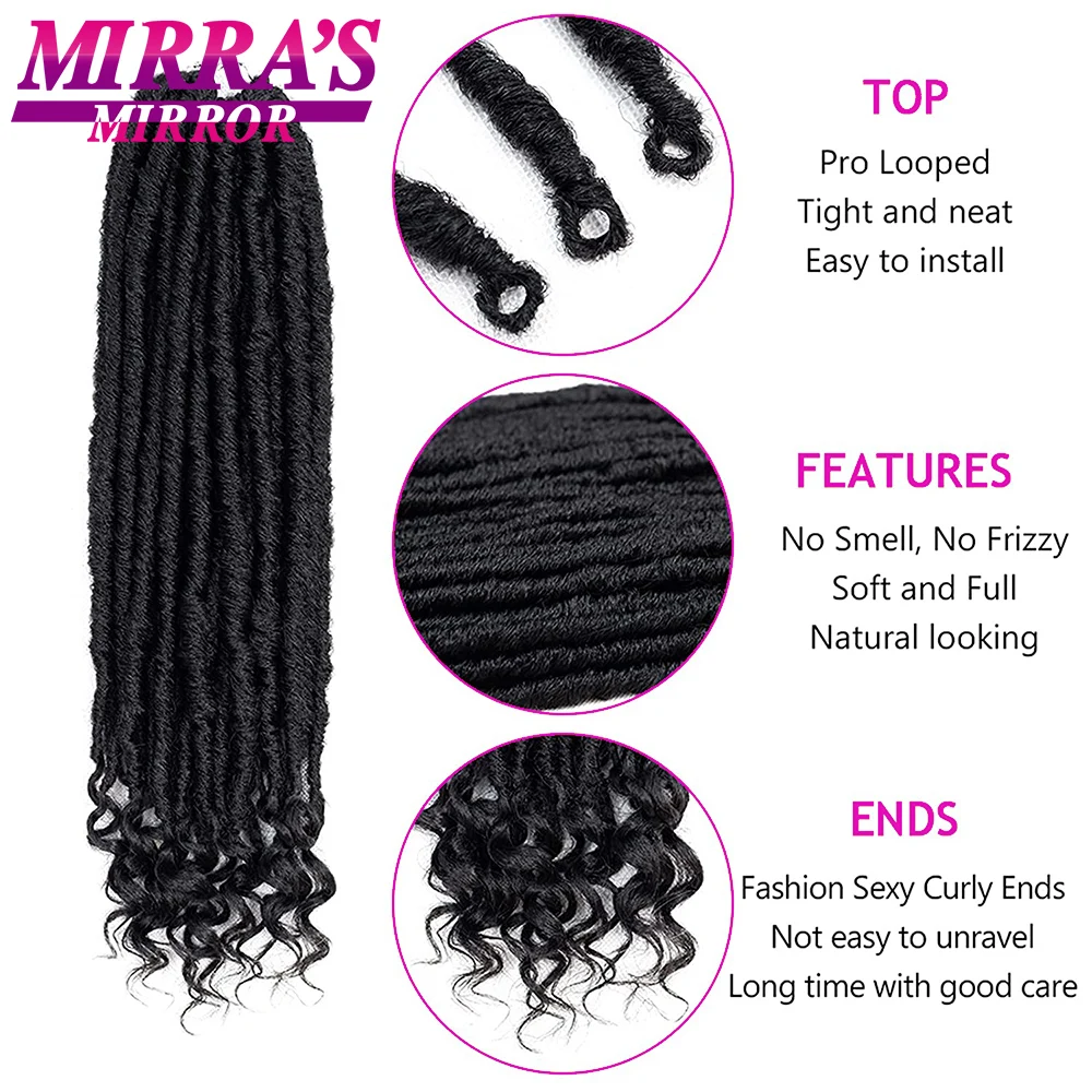 Straight Goddess Faux Locs Crochet Braids 14/20 Inch Synthetic Dreadlocks Crochet Hair Extensions With Curly End Mirra\'s Mirror