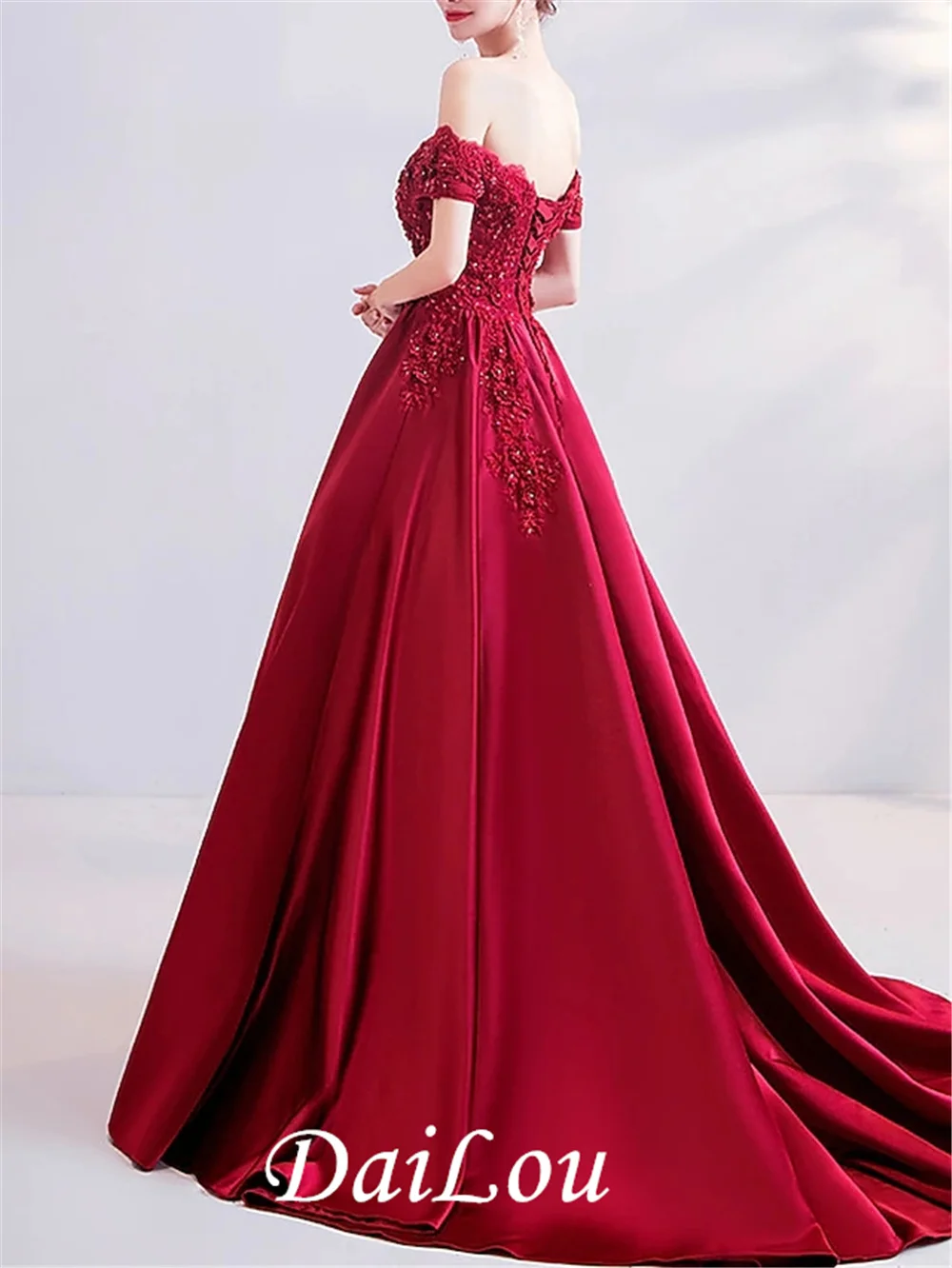 A-Line Sexy Engagement Formal Evening Dress Off Shoulder Short Sleeve Lace Satin with Pleats Beading 2022