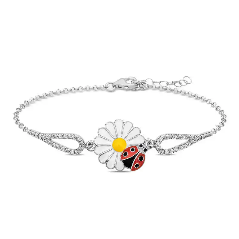 Sterling Silver Ladybug Daisy Bracelet Women 925 Sterling Jewelry Wedding Party Birthday Gift - Box -for-Laides-fashion