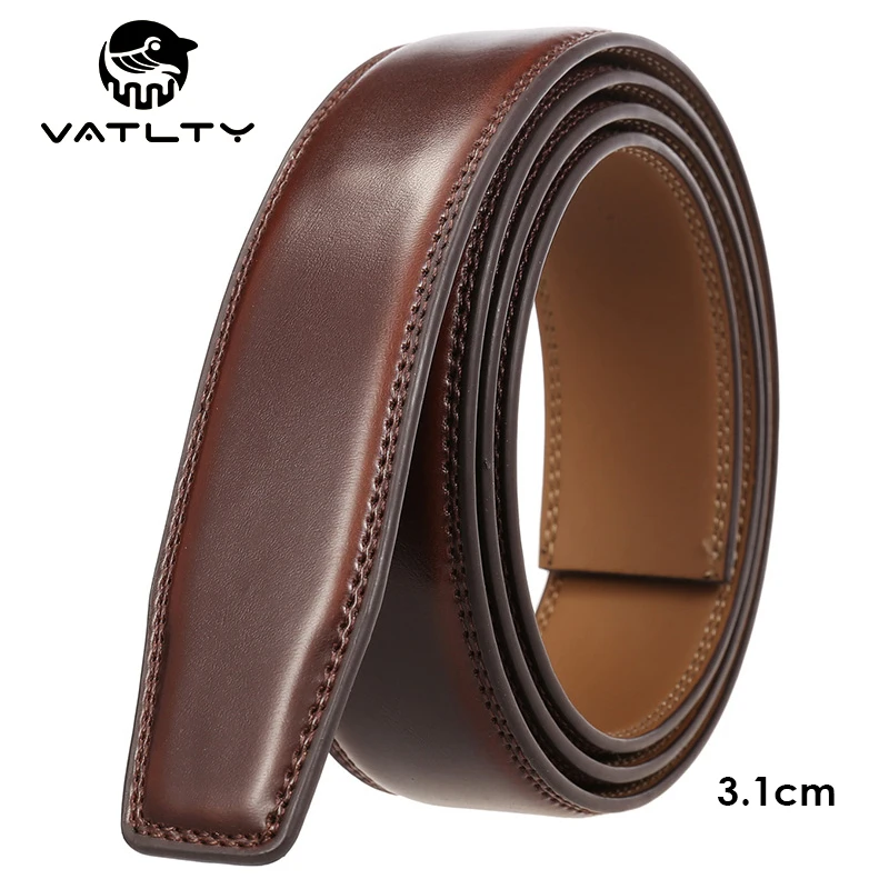 VATLTY Official Authentic Men's Leather Belt Without Buckle 3.0cm Natural Cowhide Non-porous Brown Belt Alloy Automatic 130cm