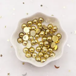 200pcs Resin Shiny 8mm Round Golden Bead Flatback Rhinestone Applique DIY Wedding Scrapbook Half Beads Ornament Craft SF612