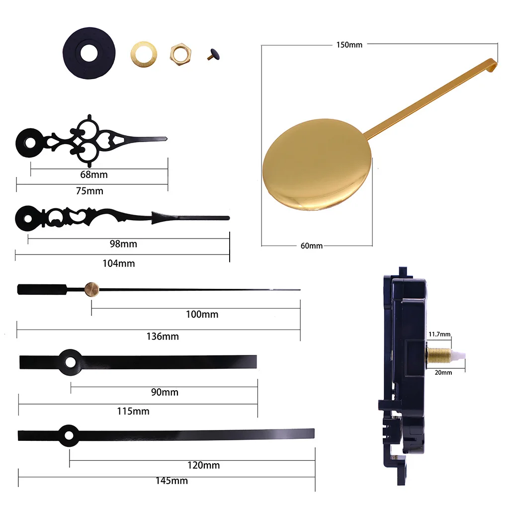 DIY Wall Clock Pendulum Movement Mechanism with Hands Quartz Repair Shaft Also for Craft Clock Frameless Picture Floor Clock