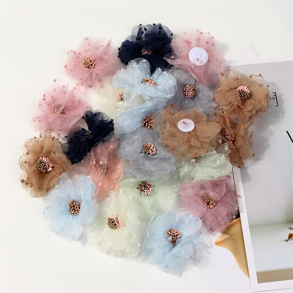 5Pcs Artificial Chiffon Flowers Head For Wedding Scrapbook Gift Box Decor DIY Hairpin Corsage Accessories Decoration Fake Flower