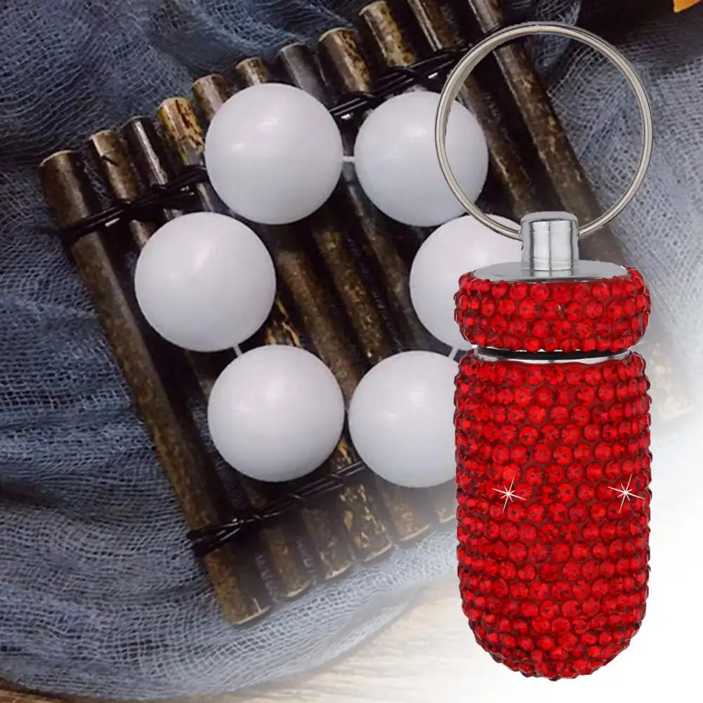 Medicine Organizer Bottle Pill Box Tablet Holder Sparkling Fine Workmanship Full Rhinestone Aluminum Alloy Vial for Hiking