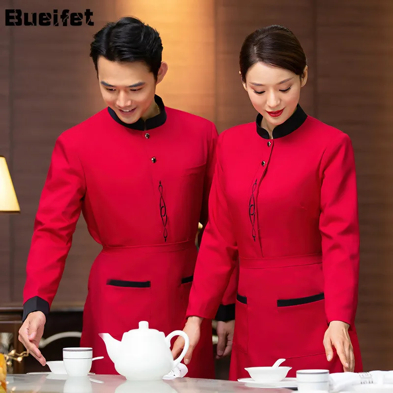 

Hot Pot Restaurant Waiter Uniform Chinese Restaurant Work Overalls Long-Sleeved Female Catering Kitchen Tooling Cooking Jacket