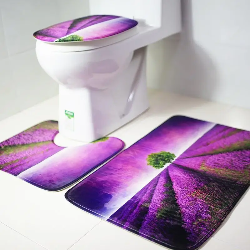 3pcs/lot Lavender Flannel Fabric Toilet Seat Cover Fashion Toilet Case Bathroom Door Non-slip Mat Home Decoration ZT384