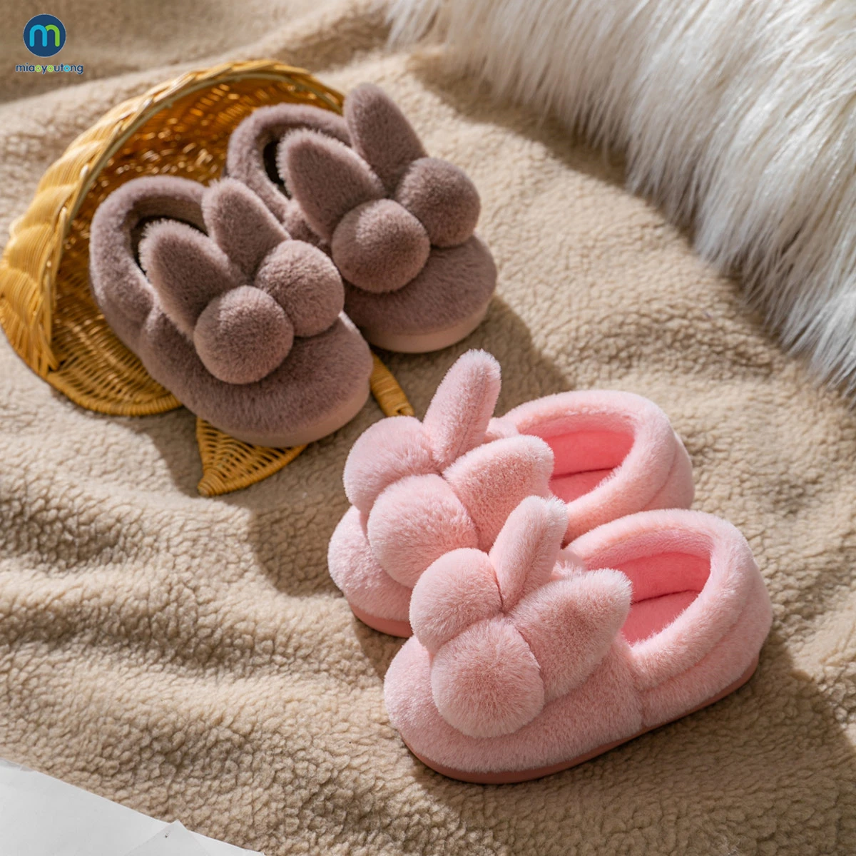 Children Indoor Slippers For Home Soft Slippers Girls Winter Warm Fluffy Kids Shoes Mum Dad Floor Baby Slippers Boys Miaoyoutong