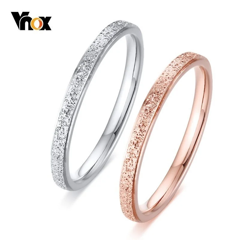 Vnox Thin 2MM Rings for Women Sandblast Stainless Steel Wedding Bands anel anillo Alliance