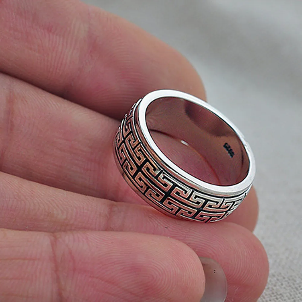 BOCAI New Real 100% S925 Silver Jewelry Rotatable Man Ring Retro Domineering Great Wall Pattern Couple Style Good Luck