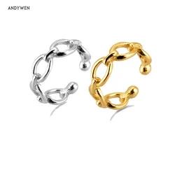 ANDYWEN 925 Sterling Silver Plain Chain Ear Cuff Women Luxury Earcuff Lock Non Piercing Clips 2020 Rock Punk Slim Jewelry