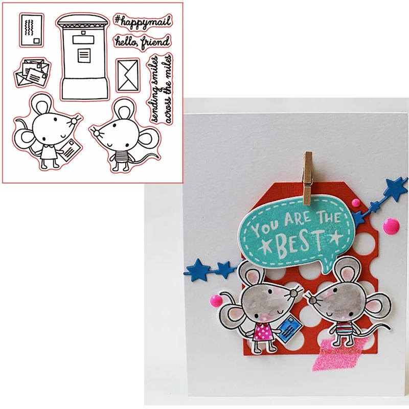 Happy Mice Sending Smiles Clear Transparents Silicone Mice+Phrases For DIY Scrapbooking Card Making