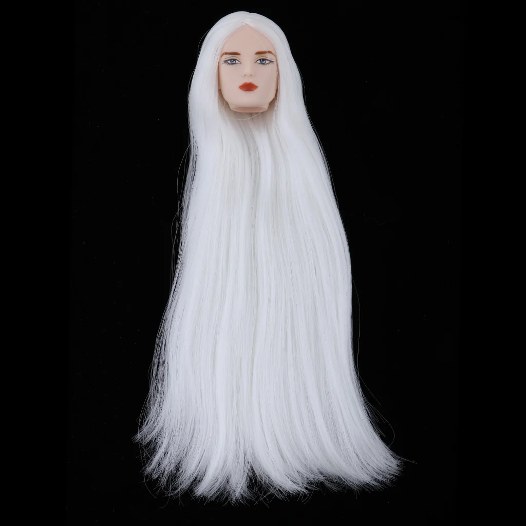 1/6 BJD Boy Doll Head Sculpt with White Long Hair Male Action Figures Head