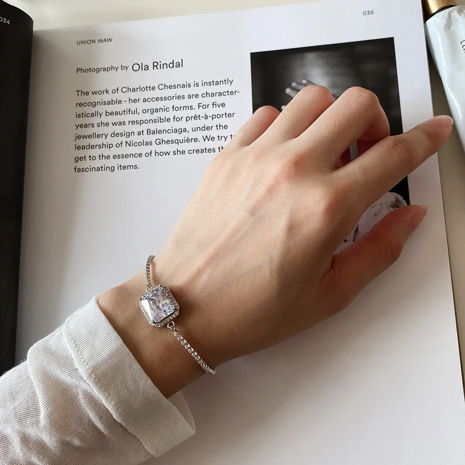 1pc Wedding Gift  Authentic 925 Sterling silver Square Zircon AAA+ Tennis Wrist Bracelet Fine Jewelry C-A263