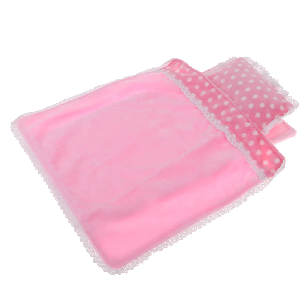 3pcs Pink Lace Design Doll Bedding Set for 25cm Mellchan Doll Bed Supplies Accessories