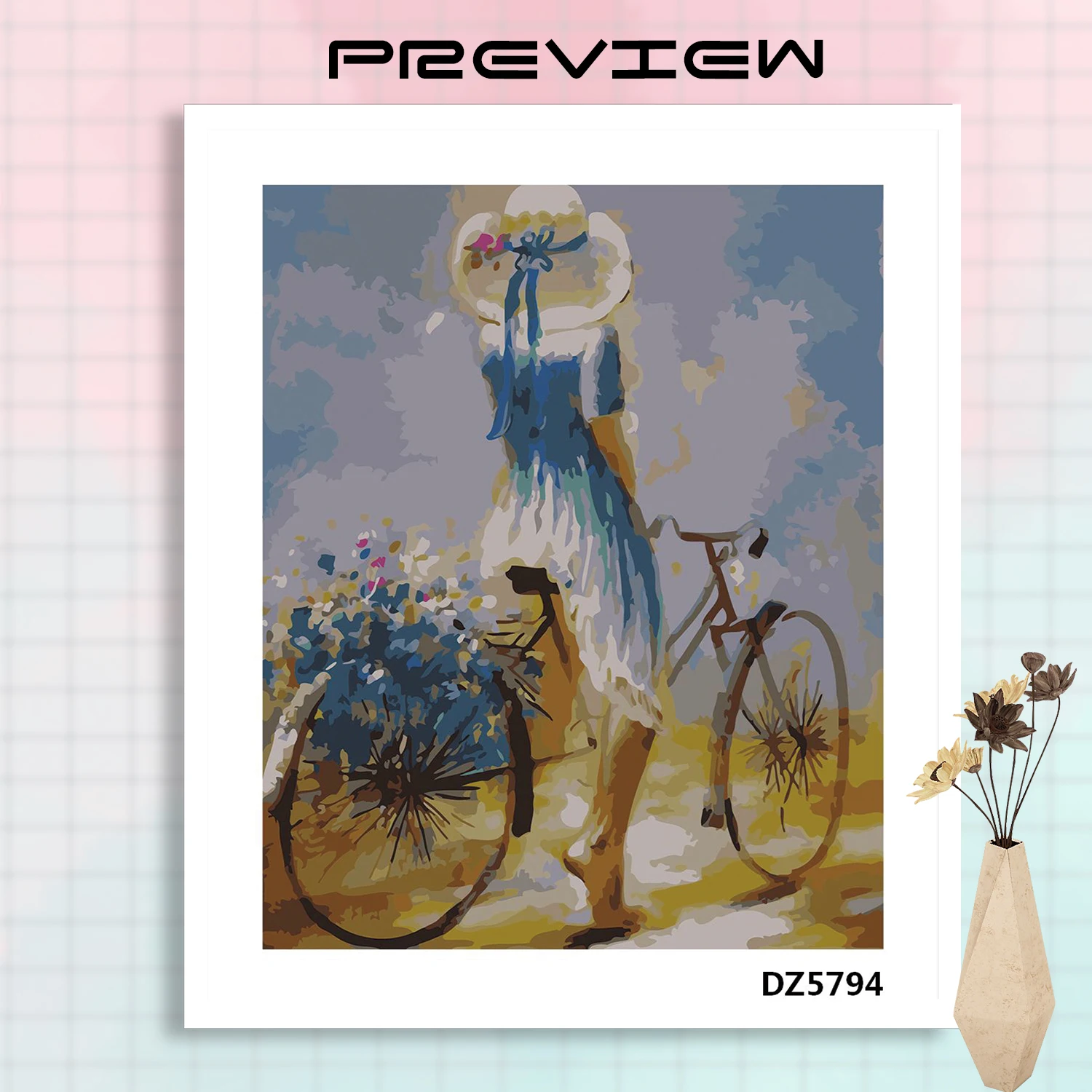 GATYZTORY Framed Oil Painting By Numbers Kits For Adults Beauty Ride Bike Figure Paint By Number Handmade Diy Framed On Canva