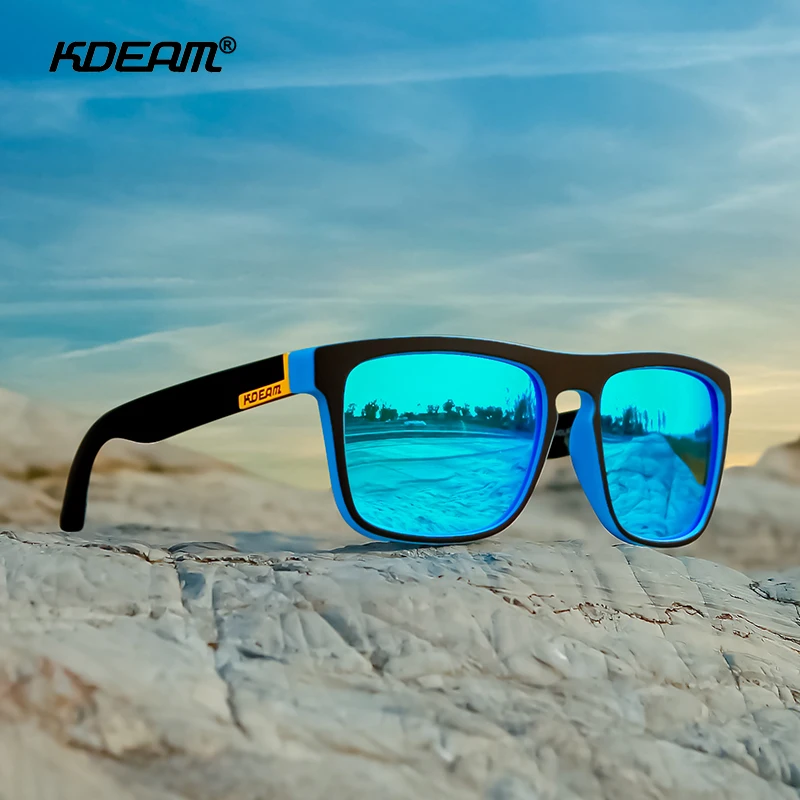 KDEAM Flat Top Polarized Men Sunglasses Square Unrivaled Colors Mirror Sunglass Casual Shades With Hard Case Category 3