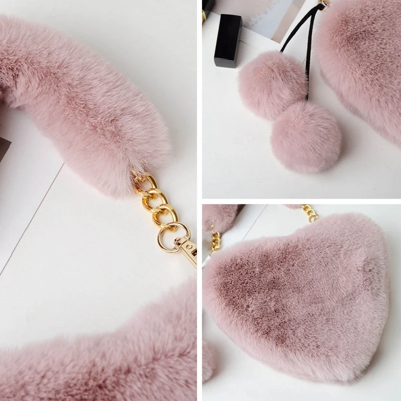 Heart Shape Winter Bag Women Plush Clutch Fashion Faux Fur Totes Underarm Handbags Party Shoulder Bags Female 2022 Hand Purse