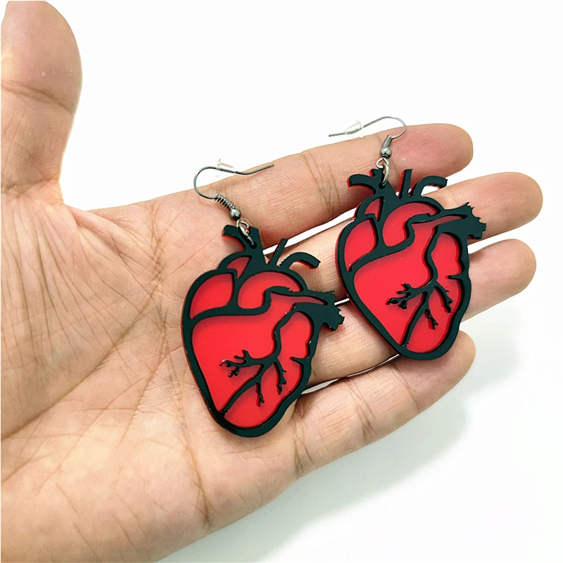 KUGUYS Hot Pink Red Heart Drop Earrings for Women Black Blood Vessels Fabulous Cute Jewelry Girls Party Gift