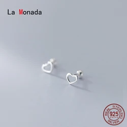 La Monada Hollow Heart Women Earrings Silver 925 Stud Fine Jewelry Screw Pierced Ears Small Silver 925 Stud Earrings For Women