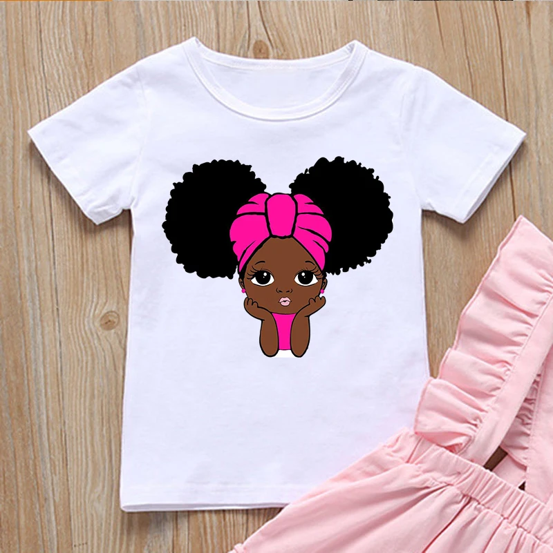 Cute set of melanin princess print black girls magic t-shirt children summer aesthetic clothe girls t shirt high quality tops