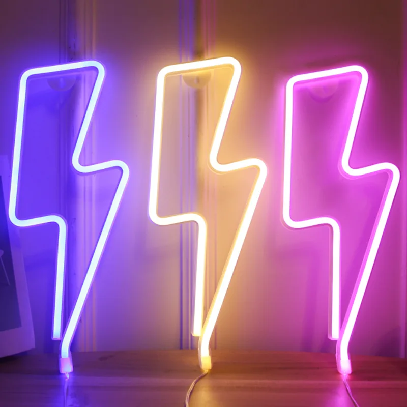 LED Neon Lightning Shaped Sign Flash Neon Light Hanging Wall Lam Decorative Light Wall Decor for Home Room Wedding Party Design