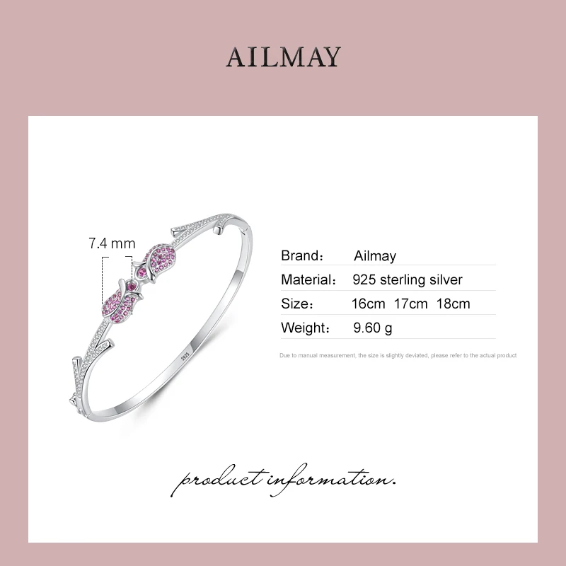 Ailmay autentyczne 925 Sterling Silver Fashion elegancka różowa przezroczysta cyrkonia Rose Flower bransoletki dla kobiet romantyczna biżuteria ślubna — zdjęcie 6