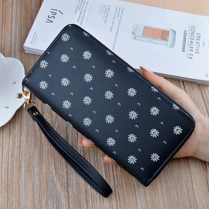 Large Capacity Women's Wallet Flower Print Card Holder Fashhion Money Bag PU Leather Zipper Purse Long Clutch 19.5x9.5x2.5cm