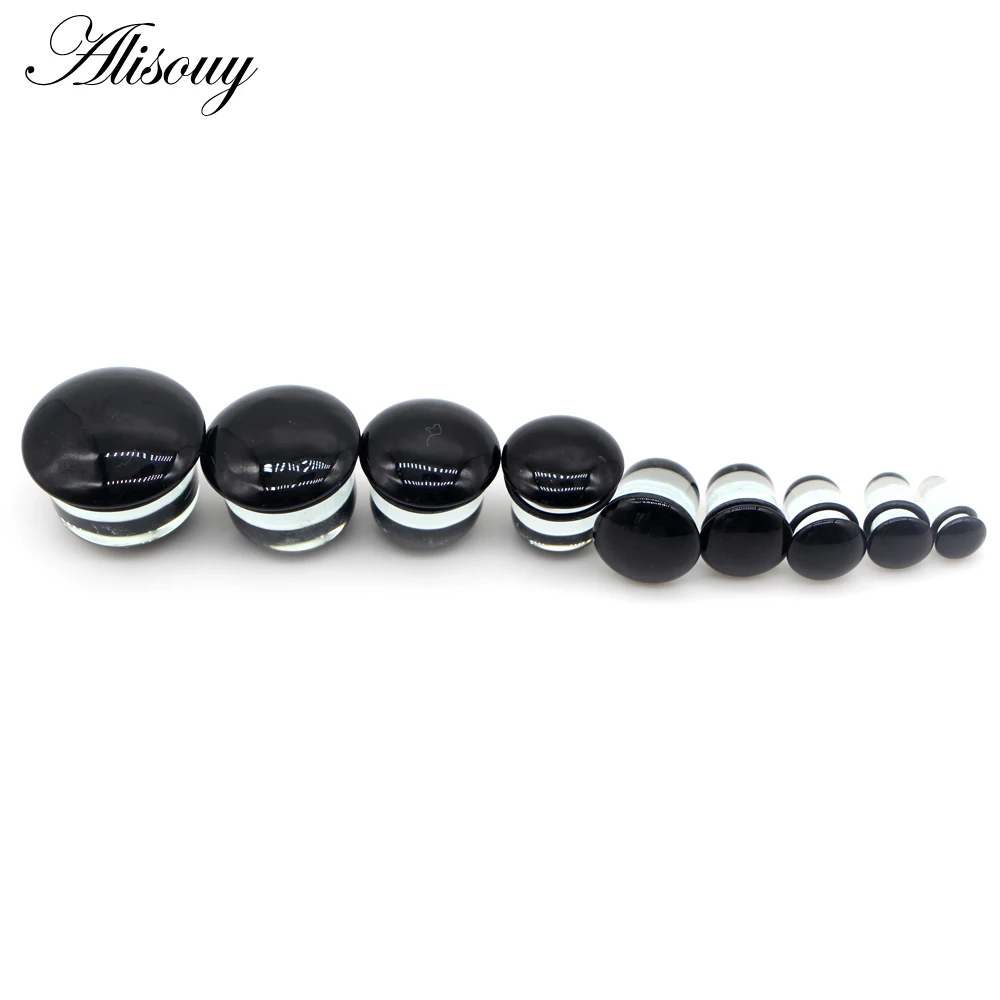 Alisouy 2pc 6-25mm Glass Ear Expander Stretcher Ear Saddle Plugs Single Flared Tunnel Gauge Helix Earrings Body Piercing Jewelry