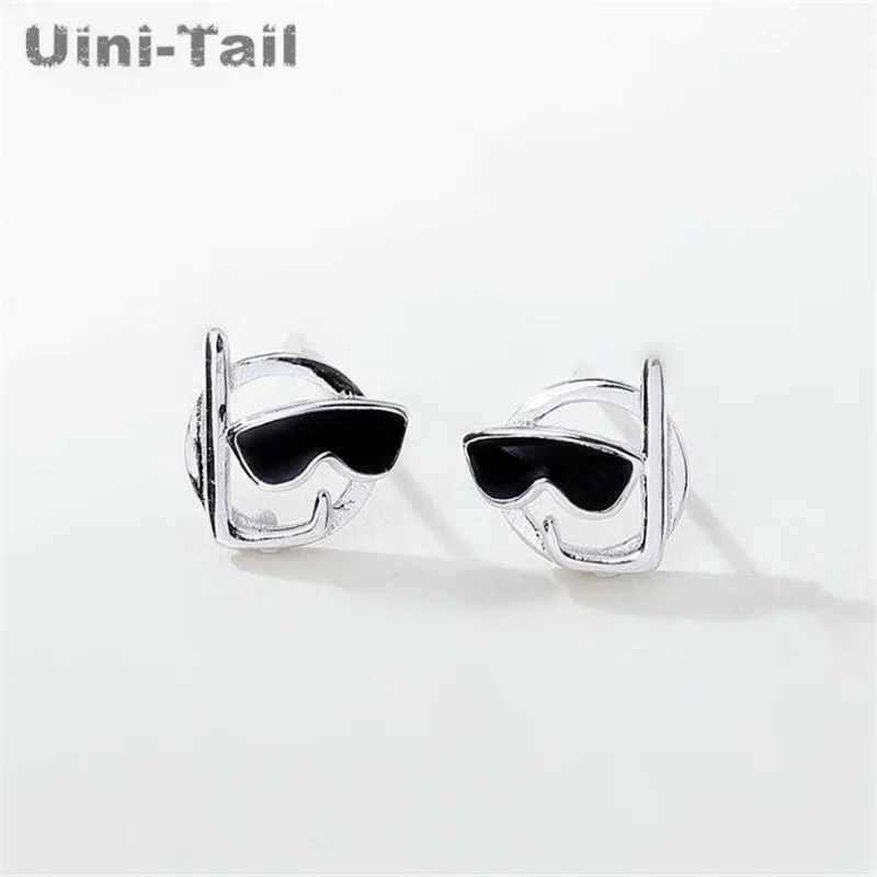 Uini-Tail-Boucles d'Oreilles Tibétaines en Argent 925, Simples, Fraîches, Créatives, Mignonnes, Dessin Animé, Goutte Noire, Lunettes de Soleil en Plastique, Nouvelle Collection