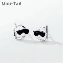 Uini-Tail hot new 925 Tibetan silver simple fresh diving earrings creative cute cartoon black drop plastic sunglasses earrings
