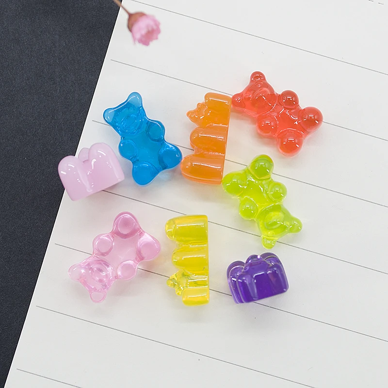 10pcs 10*17mm Resin Bear Cabochons Glitter Gummy Candy Charms Colorful Accessories Necklace Keychain Pendant DIY Making