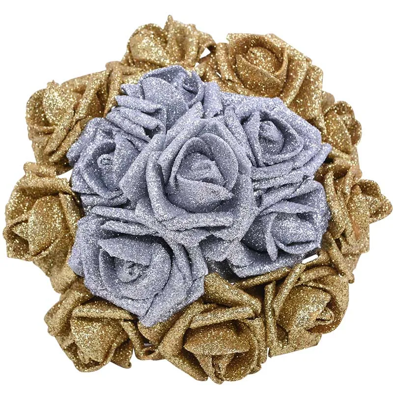 10pcs 6.5cm Glitter Foam Rose Artificial Flower Bridal Bouquet Fake Flower DIY Wreath Craft Christmas Wedding Party Home Decor