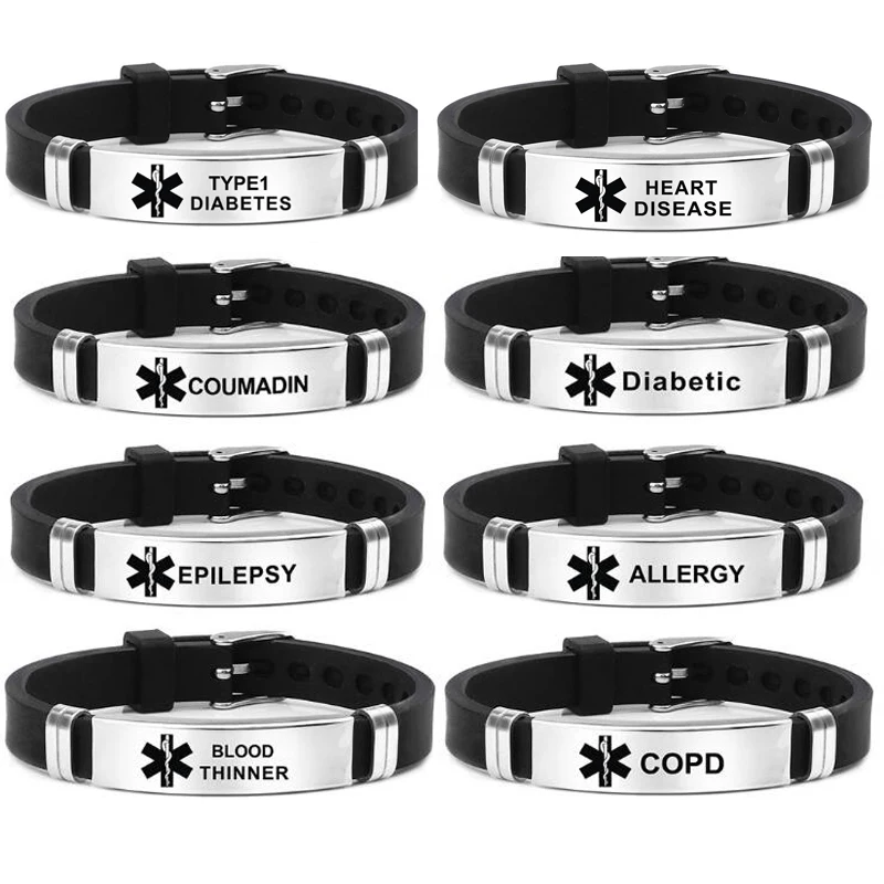 Medical Alert ID Bracelet Laser Engraved Type 1 Type 2 Diabetes Adjustable Wristband for Men Women Emergency First Aid